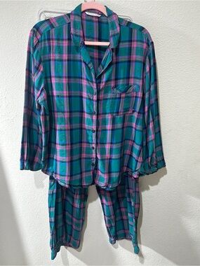 Victoria's Secret Teal and Pink Plaid Kids Pajama Set